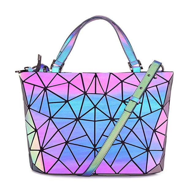 Geometric Pattern Shoulder Tote Bag Double Handle Neon Pink Funky