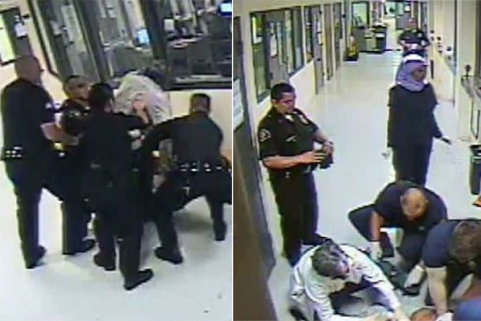 The officers tackle Howard and taser him when he resists, he is eventually put into a chokehold and passes out. Photo: ProPublica