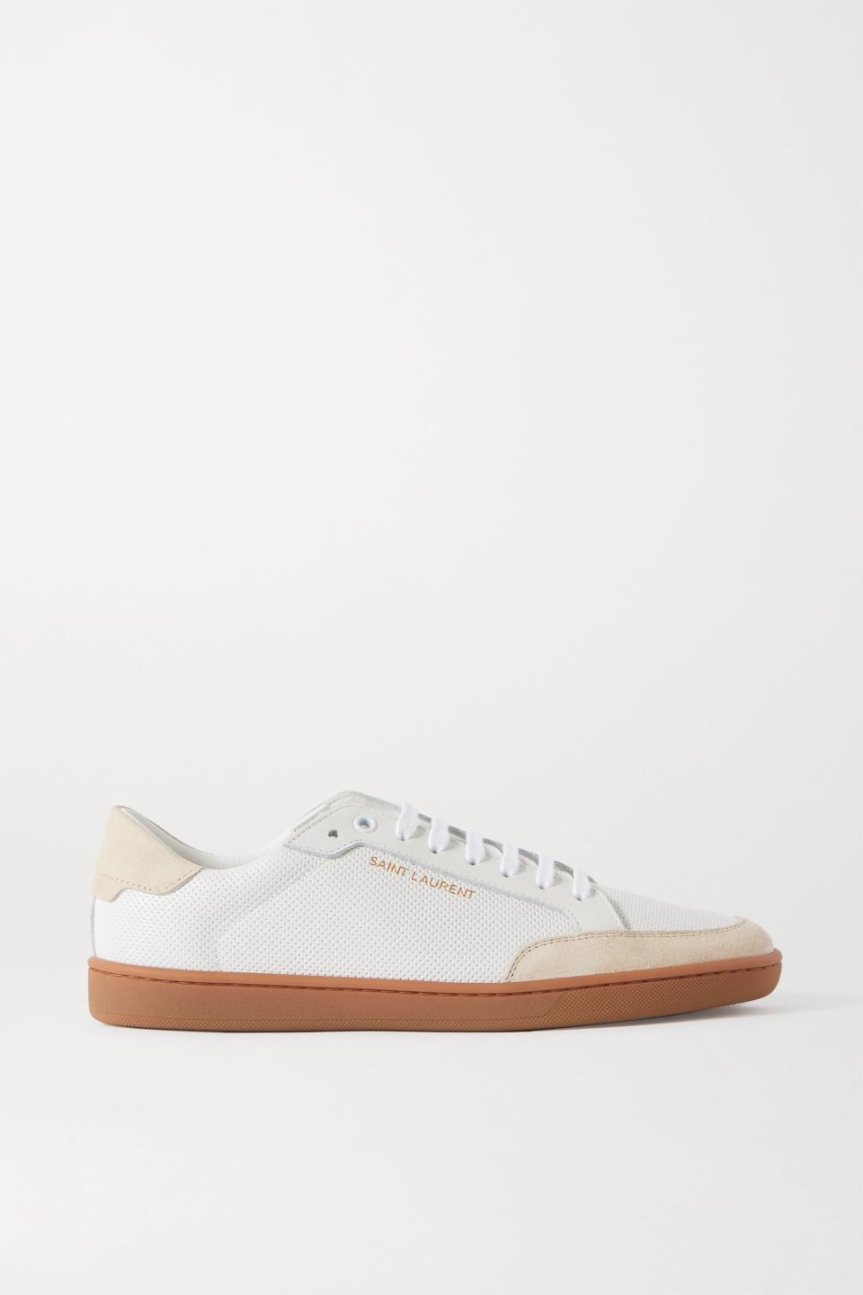 Court Classic Perforated Leather and Suede Sneakers