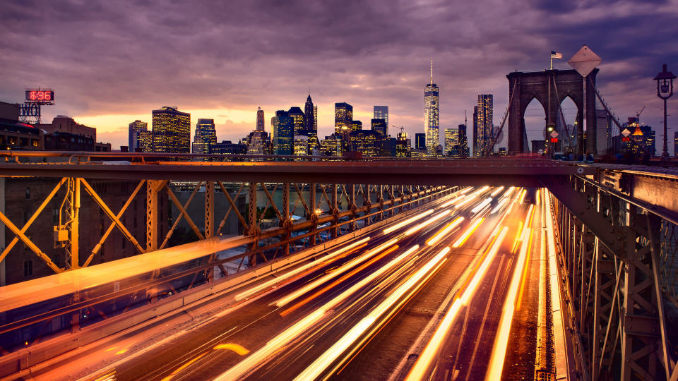 Brooklyn Bridge traffic in Manhattan New York