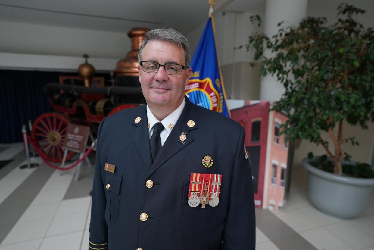Toronto Fire Chief Matthew Pegg announced on Friday that he plans to retire in October. He has worked as a firefighter for 32 years. For eight of those years, he was the chief. (Paul Borkwood/CBC - image credit)