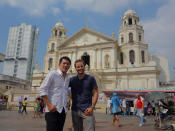 Scott with Brillante in front of Quaipo Church, , Manila’s famous Minor Basilica of the Black Nazarene, where he regularly attends mass.