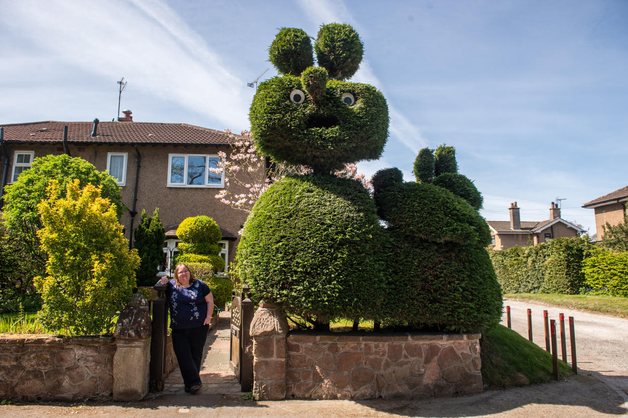 The enormous extravagant design - which features eyes, ears, a nose and a mouth - appears to show an animal with a surprised expression on its face.