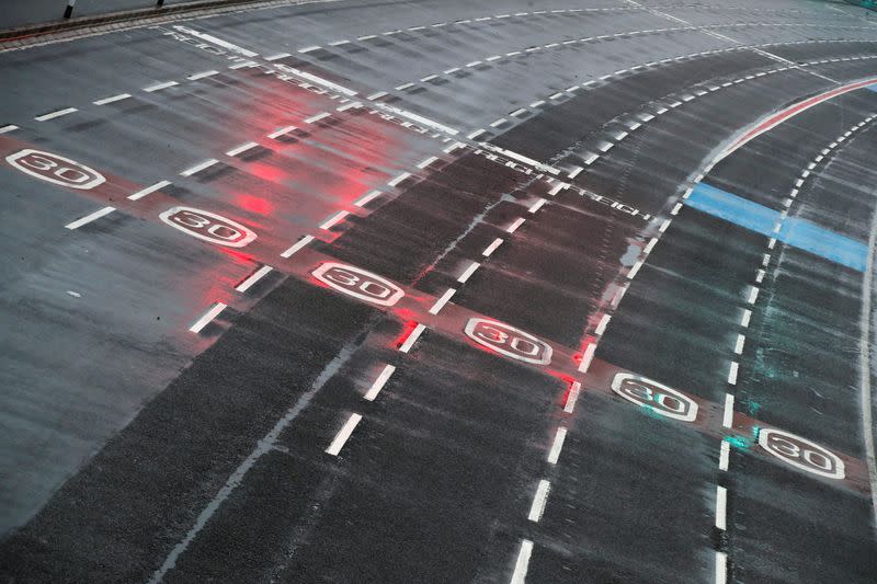 General view of empty roads at an Eurotunnel check-in in Folkstone