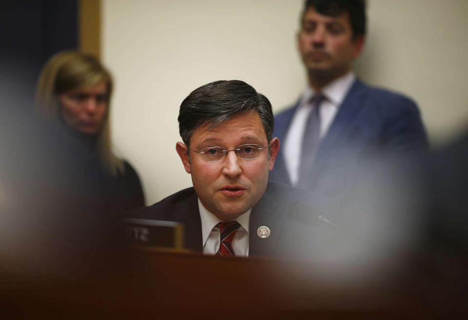 PHOTO: Representative Mike Johnson questions Robert Mueller, former special counsel for the Department of Justice, during a House Judiciary Committee hearing in Washington, D.C., on July 24, 2019. (Eric Thayer/Bloomberg via Getty Images)