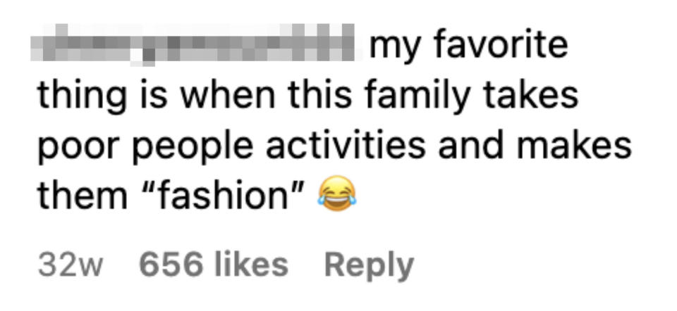 Screenshot of an Instagram comment