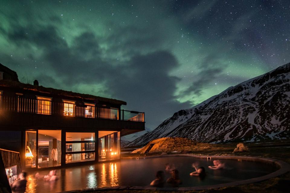 <p>Go off-grid in Iceland’s Fljót Valley, where this remote and mountainous part of the country was made for watching the Aurora Borealis thanks to its lack of artificial light. At <a rel="nofollow noopener" href="https://elevenexperience.com/deplar-farm-iceland-winter" target="_blank" data-ylk="slk:Deplar Farm;elm:context_link;itc:0;sec:content-canvas" class="link ">Deplar Farm</a>, located at a converted sheep farm, you’ll have a front-row seat to view the ghostly display from the fine retreat’s toasty geothermal pool with a swim-up bar. While staying at the hotel, you can go sea kayaking, relax in an outdoor Viking sauna and discover Iceland’s wild landscape by bike. </p><p><strong>Wix Squared offers seven nights at Deplar Farm on a full-board basis with activities from £7,250 per person (flights not included).</strong></p><p><a rel="nofollow noopener" href="http://wixsquared.com/destinations/iceland/" target="_blank" data-ylk="slk:BOOK IT;elm:context_link;itc:0;sec:content-canvas" class="link ">BOOK IT</a></p>