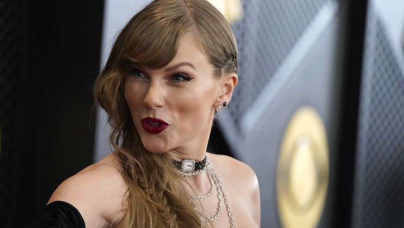 Taylor Swift arrives at the 66th annual Grammy Awards on Sunday, Feb. 4, 2024, in Los Angeles.