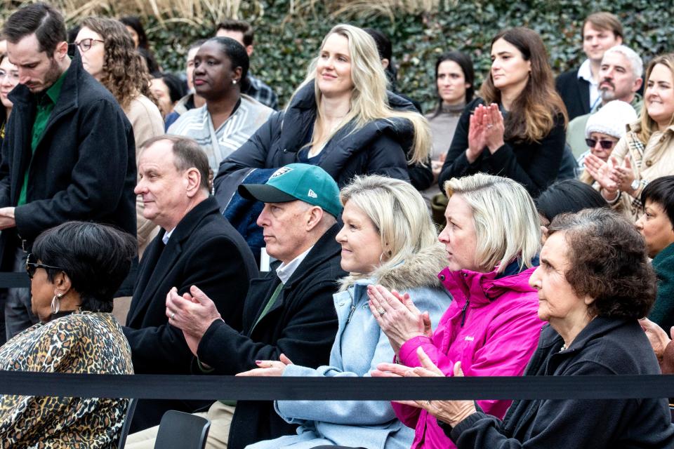 The audience reacts during JPMorgan Chase's groundbreaking ceremony at its Wilmington Corporate Center, Monday, Jan. 30, 2023. Chase is undergoing a massive modernization effort across the Wilmington and Newark corporate centers.