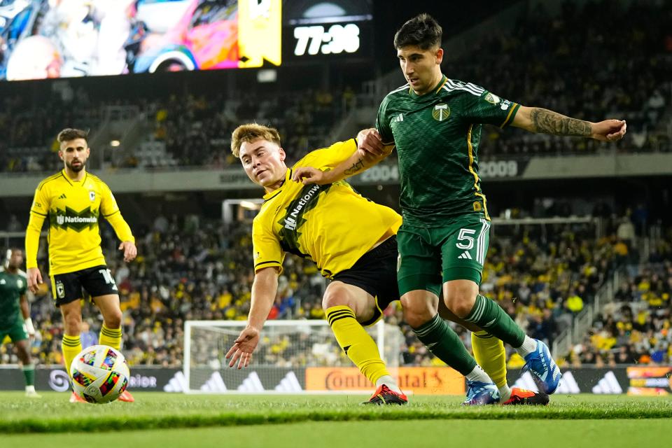 "It's kind of been constant maintenance work," Crew midfielder Aidan Morris, left, said of playing through injuries this season.