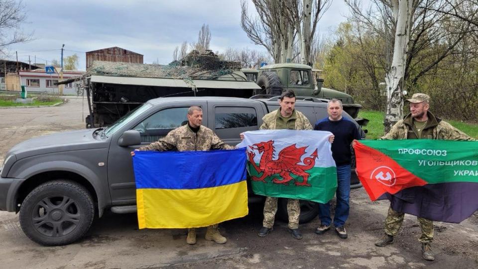 Soldiers from a miners union with a vehicle donated in the Welsh convoy – near the frontline in southeastern Ukraine (Askold Krushelnycky)