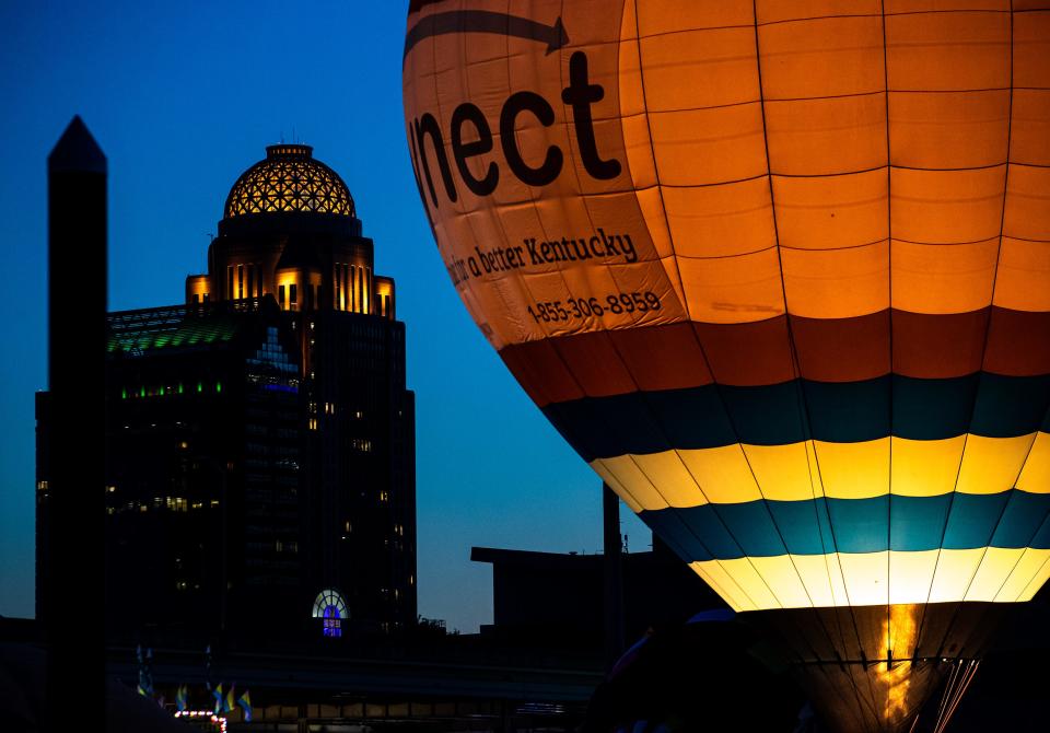 Colorful balloons lit up the sky at Waterfront Park during the KDF Great Balloon Glow on Friday night. April 28, 2023