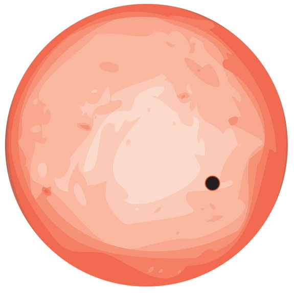 This cartoon shows the transiting planet GJ 1132b to scale against its host star GJ 1132.