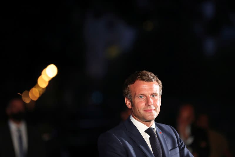 French President Emmanuel Macron holds a news conference in Beirut