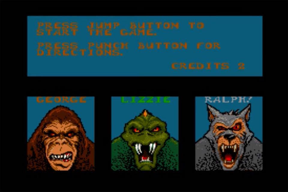 遊戲《Rampage》的三個主要怪物：猩猩喬治、蜥蜴利茲及巨狼拉爾夫。（翻攝自網路）