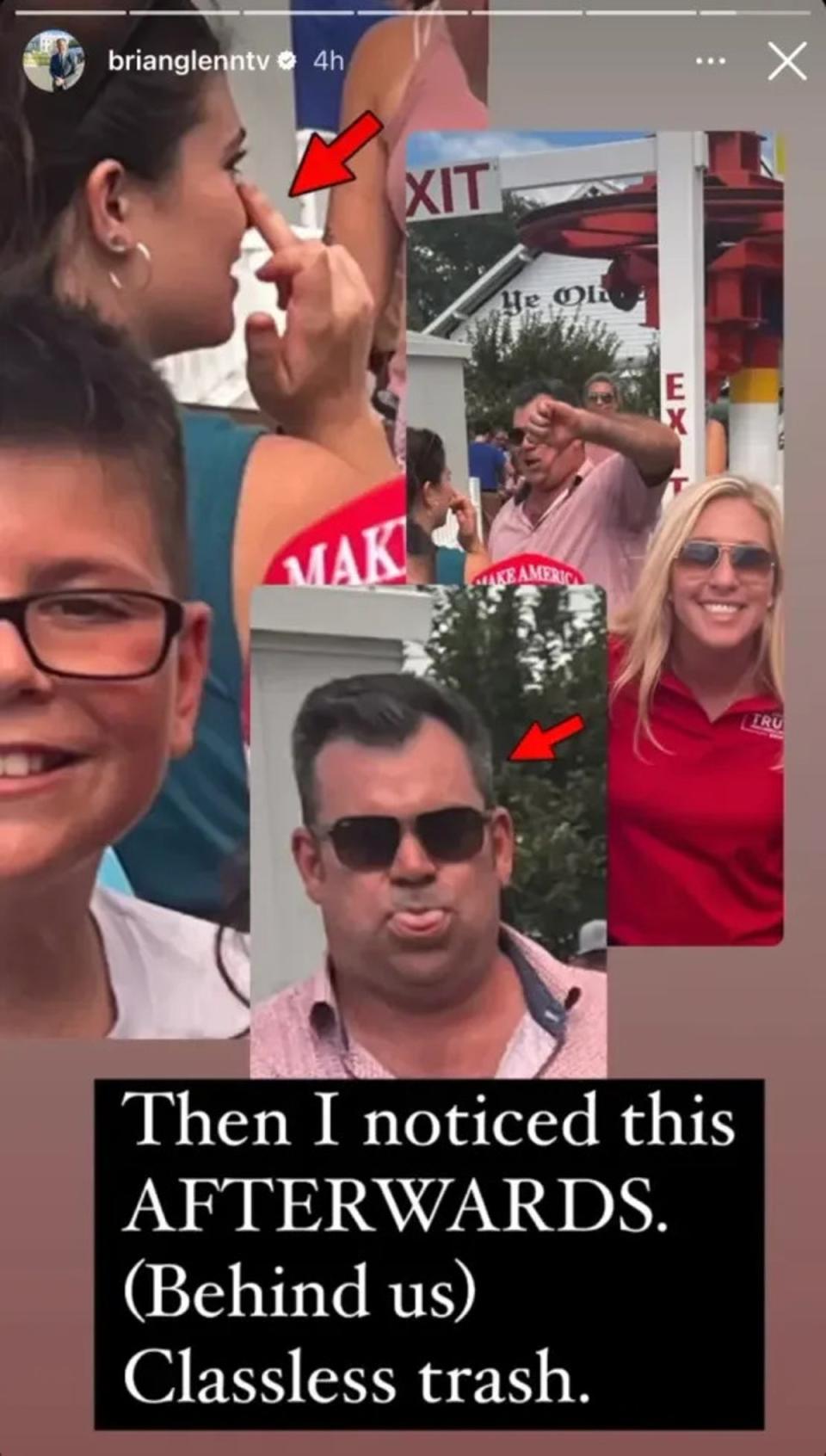 Brian Glenn lashed out at photobombers in his photo with Marjorie Taylor Greene (Screenshot / Instagram / Brian Glenn)