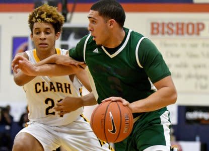 FILE PHOTO:    Dec 16, 2016; Las Vegas, NV, USA;  Chino Hills Huskies guard LiAngelo Ball (3) dribbles against the defense of Clark Chargers forward Jalen Hill (21) on the second day of the Tarkanian Classic at Bishop Gorman High School. Chino Hills won the game 91-87. Mandatory Credit: Stephen R. Sylvanie-USA TODAY Sports/File Photo