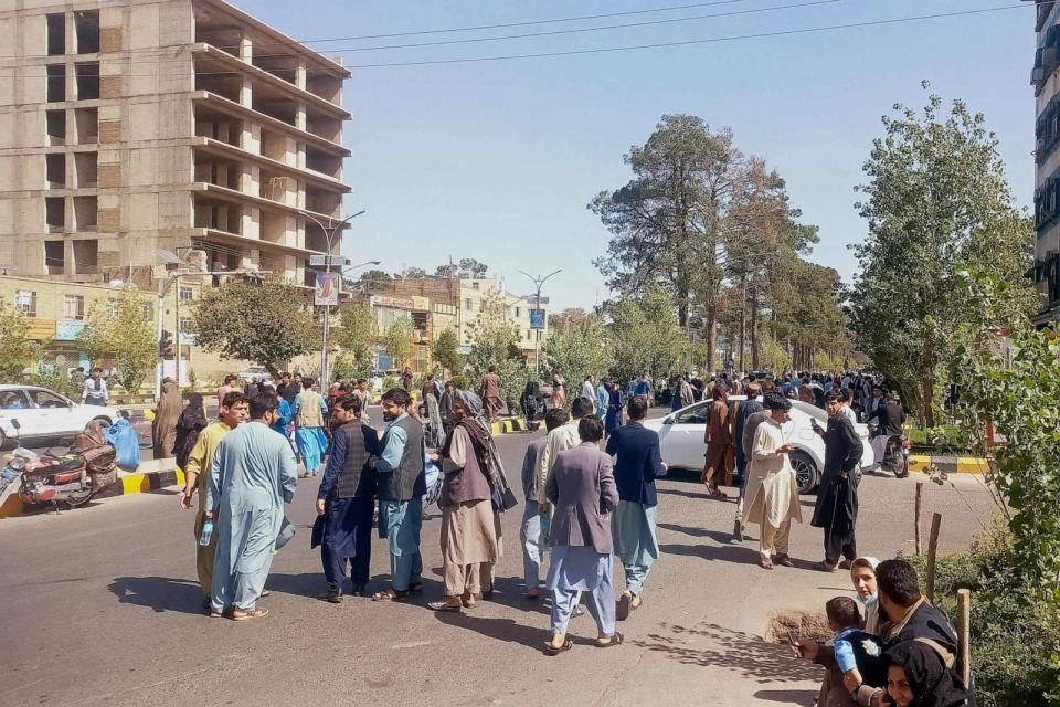 PHOTO: People gather on the streets in Herat, Afghanistan, on Oct. 7, 2023, after an earthquake hit the region. (AFP via Getty Images)