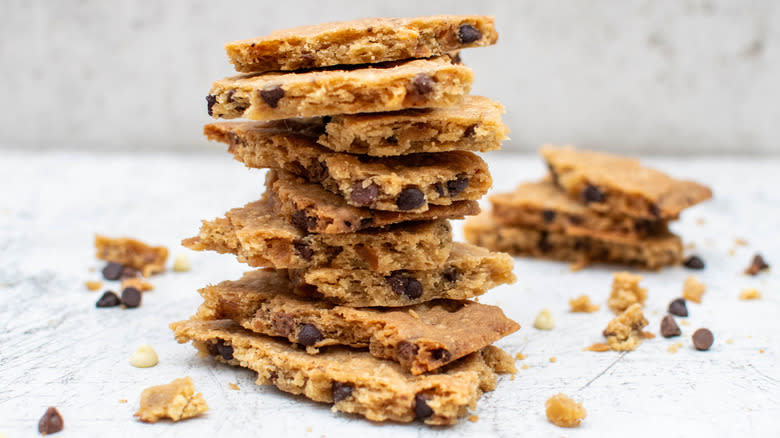 triple chocolate chip cookie brittle stack