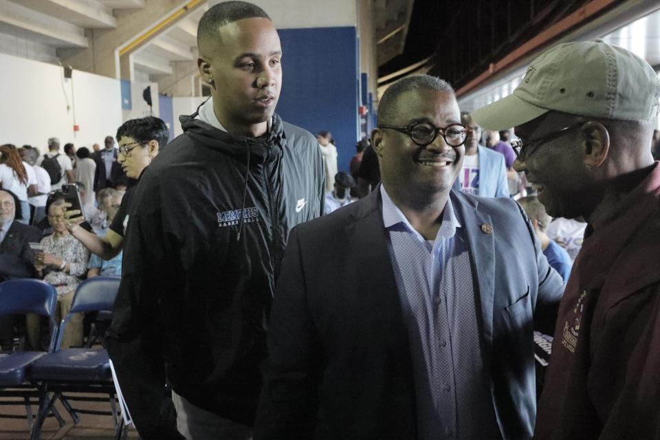 Augusta Mayor-elect Garnett Johnson greets an attendee in the lobby of James Brown Arena at Stacey Abrams’ campaign event on Saturday Sept. 10, 2022.