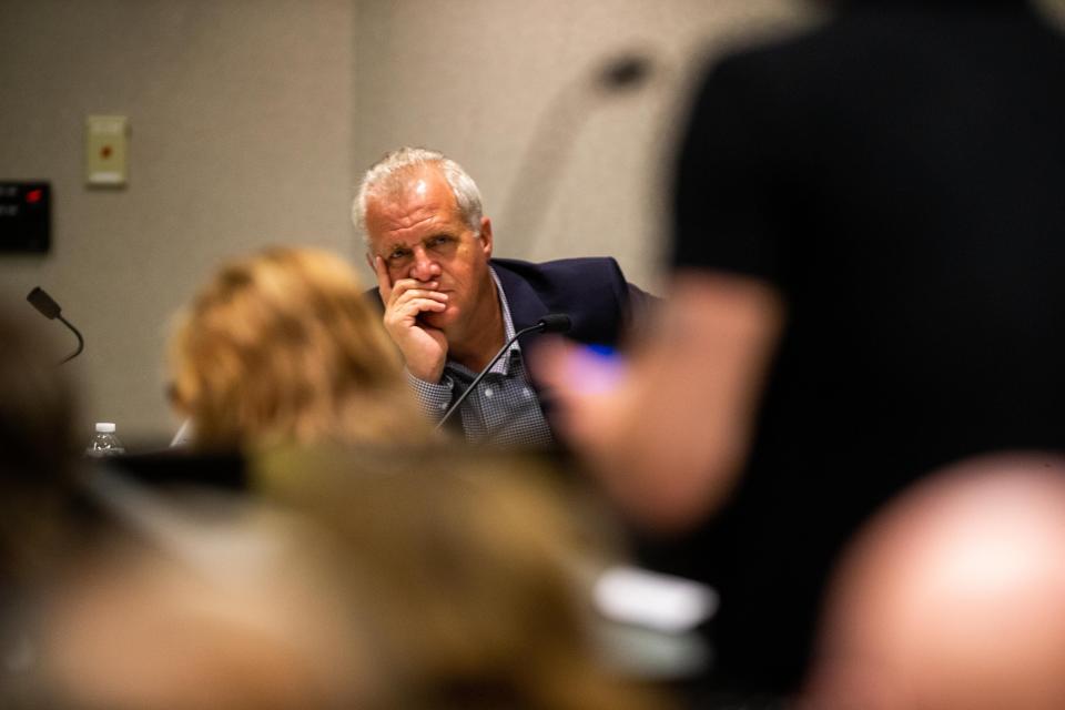 Commissioner Doug Zylstra sits during the board's public comment section Tuesday, May 23, 2023, at the county offices in West Olive. 