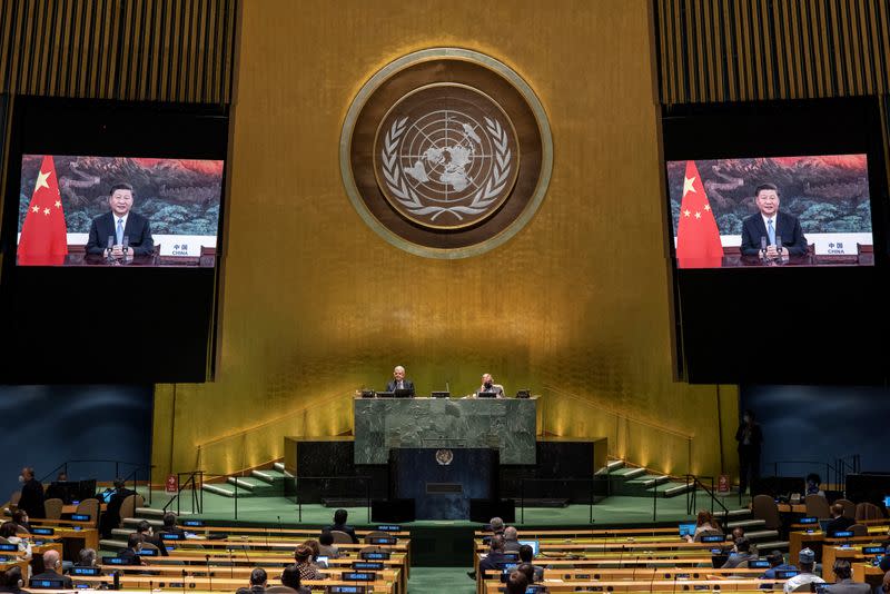 People's Republic of China President Xi Jinping speaks during the 75th annual U.N. General Assembly