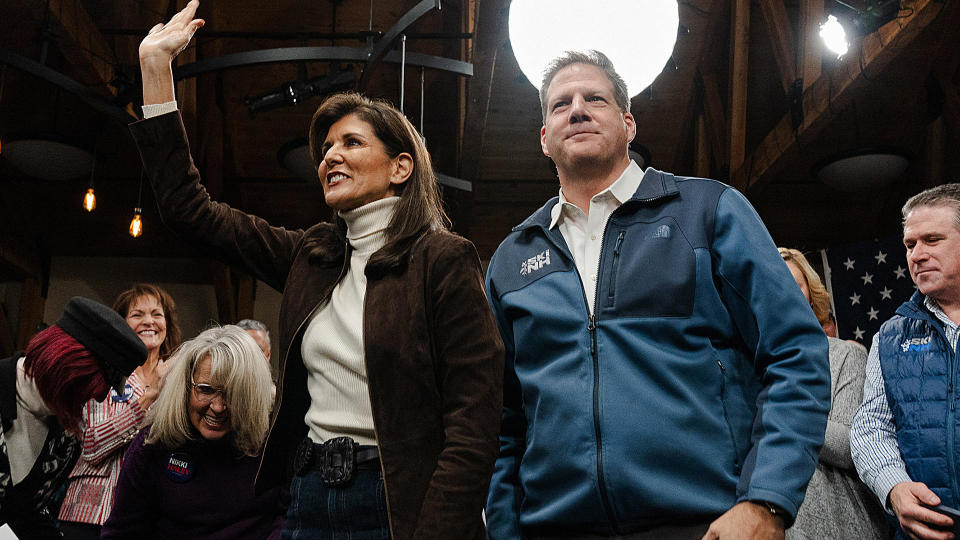 File: Nikki Haley waves to supporters after receiving endorsement of New Hampshire Gov. Chris Sununu at an event at McIntyre Ski Area on Dec. 12, 2023 in Manchester, NH. / Credit: Sophie Park / Getty Images