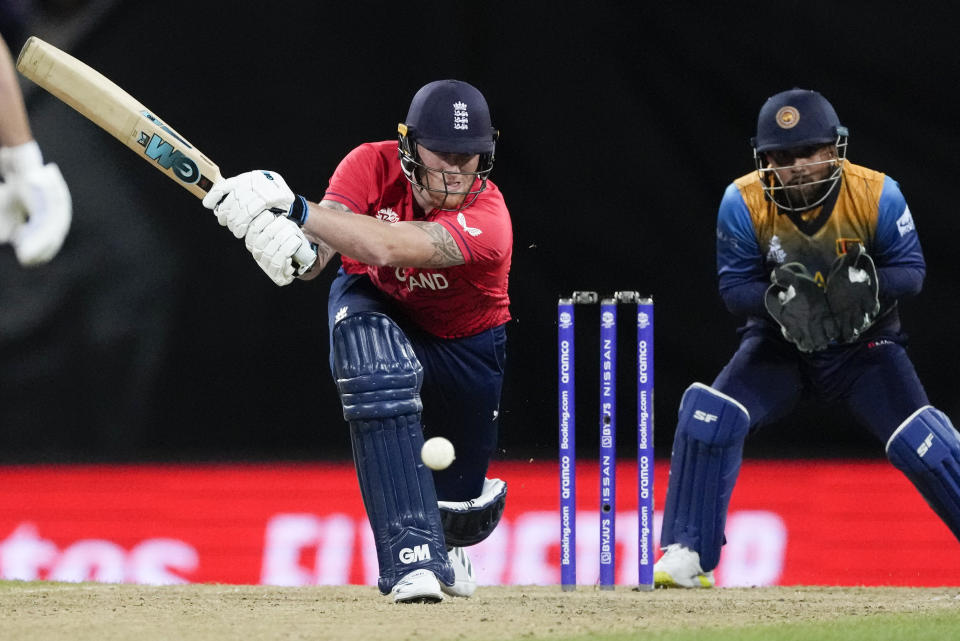 England's Ben Stokes bats during the T20 World Cup cricket match between England and Sri Lanka in Sydney, Australia, Saturday, Nov. 5, 2022. (AP Photo/Rick Rycroft)