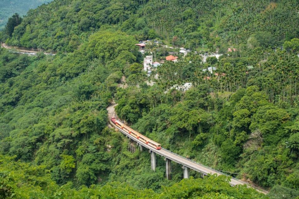 火車從樟腦寮車站開往獨立山的美景。   圖：農委會林務局 /提供