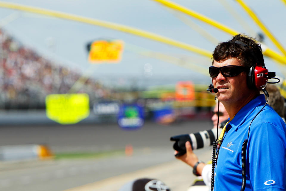 BROOKLYN, MI - JUNE 17: Team owner Michael Waltrip watches the NASCAR Sprint Cup Series Quicken Loans 400 at Michigan International Speedway on June 17, 2012 in Brooklyn, Michigan. (Photo by Wesley Hitt/Getty Images for NASCAR)