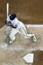 Milwaukee Brewers' Lorenzo Cain is hit by a pitch during the sixth inning of a baseball game against the St. Louis Cardinals Wednesday, May 12, 2021, in Milwaukee. (AP Photo/Morry Gash)
