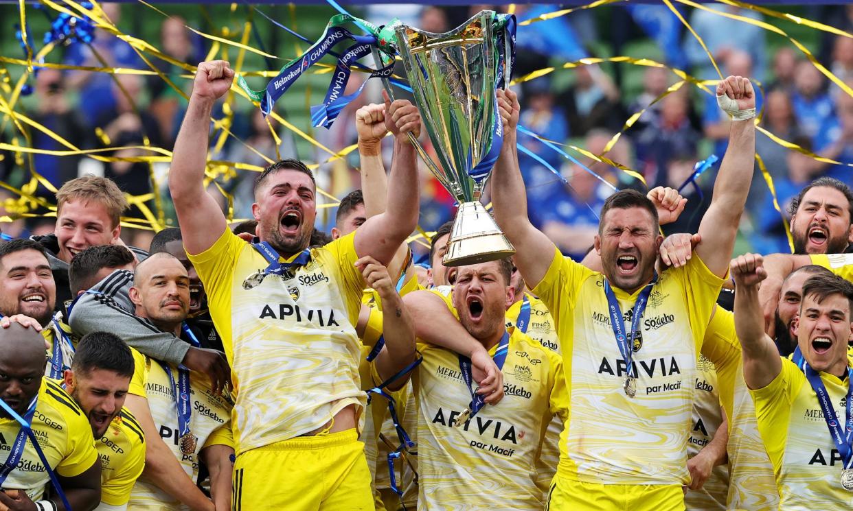 <span>La Rochelle lifting the Champions Cup trophy in 2023. In 2028 there will be no victors, the top eight instead going to the Club World Cup.</span><span>Photograph: David Rogers/Getty Images</span>