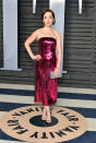 <p><em>Life in Pieces</em> star Zoe Lister-Jones popped in pink sparkles at the <em>Vanity Fair </em>event. (Photo: Dia Dipasupil/Getty Images) </p>