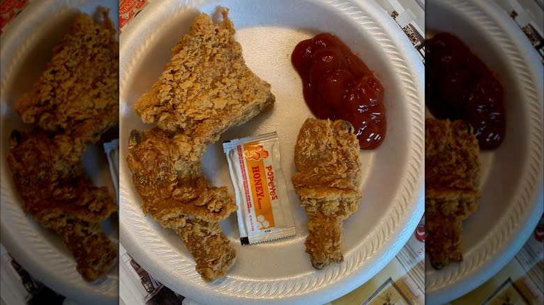 small pieces of Popeyes chicken