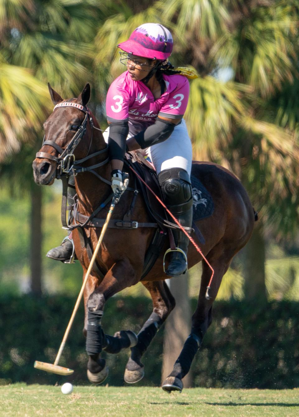 Shariah Harris practices at the Polo School Women's Polo League at Santa Rita Polo Farm.