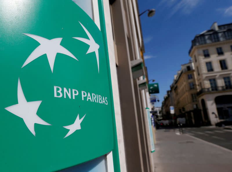 FILE PHOTO: FILE PHOTO: A BNP Paribas logo is seen outside a bank office in Paris