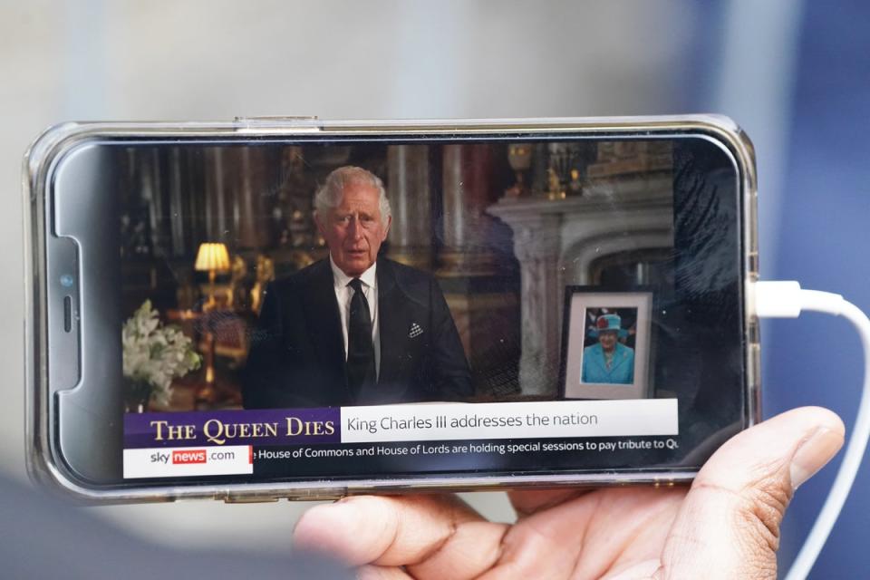 People in Scotland, watching King Charles III address the nation (Andrew Milligan/PA) (PA Wire)