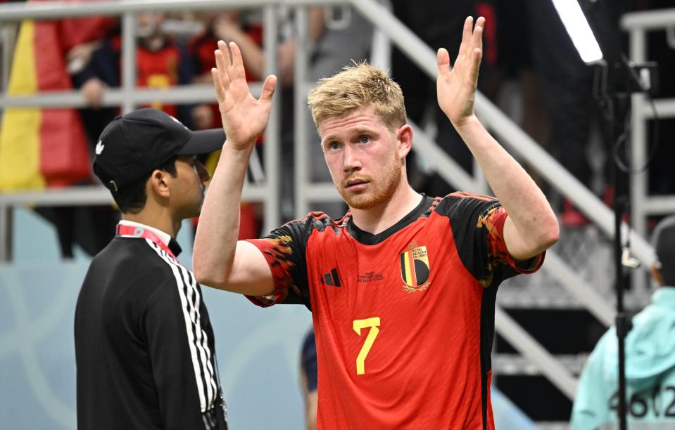 DOHA, QATAR - NOVEMBER 23 :  De Bruyne Kevin forward of Belgium during the FIFA World Cup Qatar 2022 Groupe F match between Belgium and Canada at the Ahmad Bin Ali Stadium on November 23, 2022 in Doha, Qatar, 23/11/2022 ( Photo by Peter De Voecht / Photo News via Getty Images)