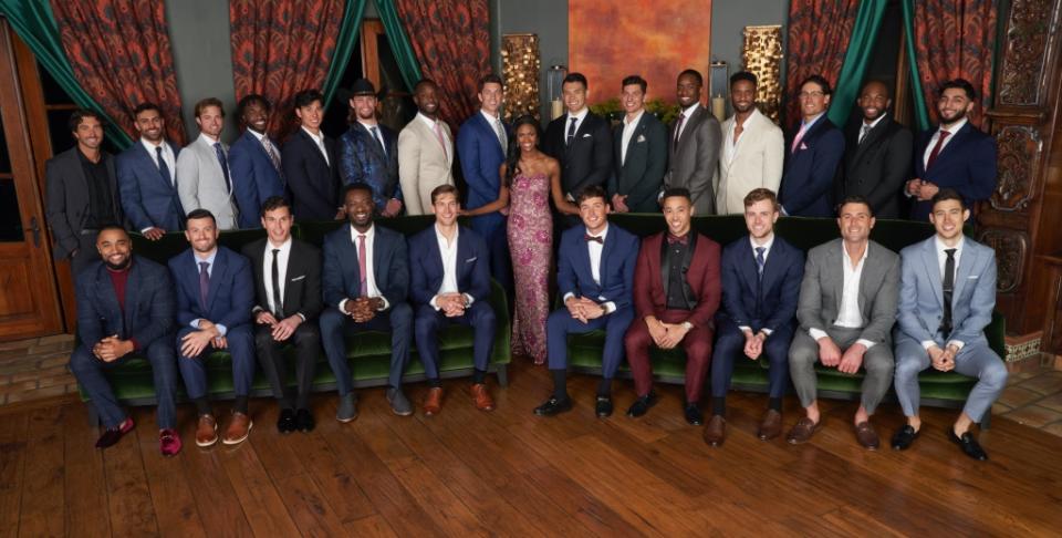 Charity Lawson with her cast of suitors on “The Bachelorette” Season 20.