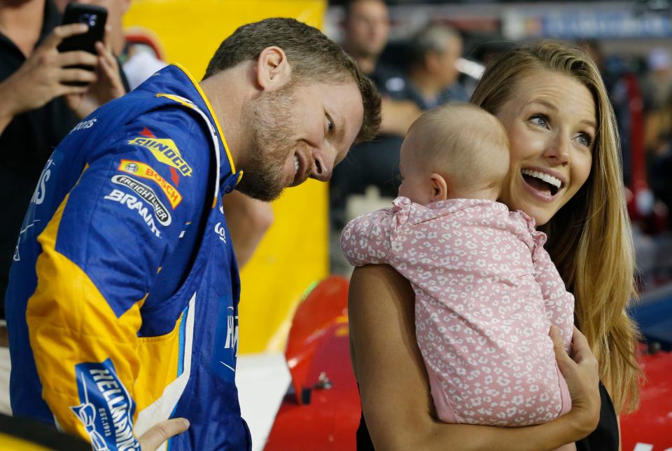 Dale Earnhardt Jr., wife Amy and their daughter, Isla, were in a plane crash landing Thursday, Aug. 15, 2019, near Bristol Motor Speedway. Here, they are pictured on Sept. 21, 2018.