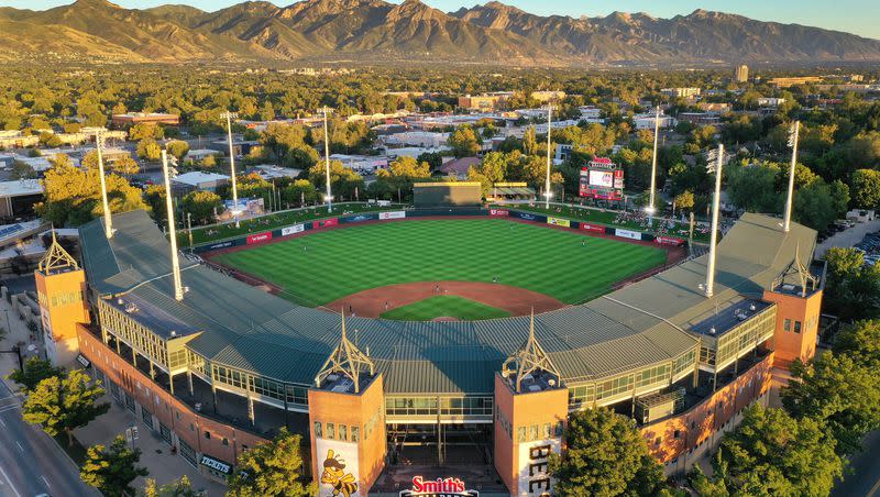 The Salt Lake Bee’s play a game with the Tacoma Rainiers at Smith’s Ballpark in Salt Lake City on Thursday, Sept. 7, 2023. A ballpark rezone proposal has the potential to affect over a hundred neighborhood residents and property owners.