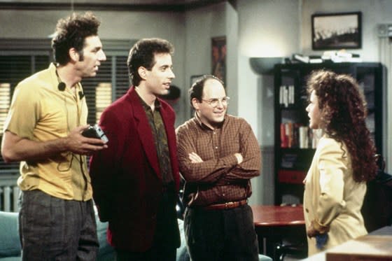 Michael Richards, Jerry Seinfeld, Jason Alexander, and Julia Louis-Dreyfus in an episode of "Seinfeld".<span class="copyright">NBCUniversal/Getty Images</span>