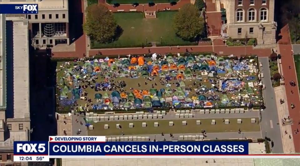 Columbia University canceled in-person classes on Monday as the protest encampment swelled on campus. FOX