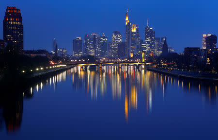 FILE PHOTO: The skyline of banking district is photographed in Frankfurt, Germany, April 9, 2019. REUTERS/Kai Pfaffenbach/File Photo