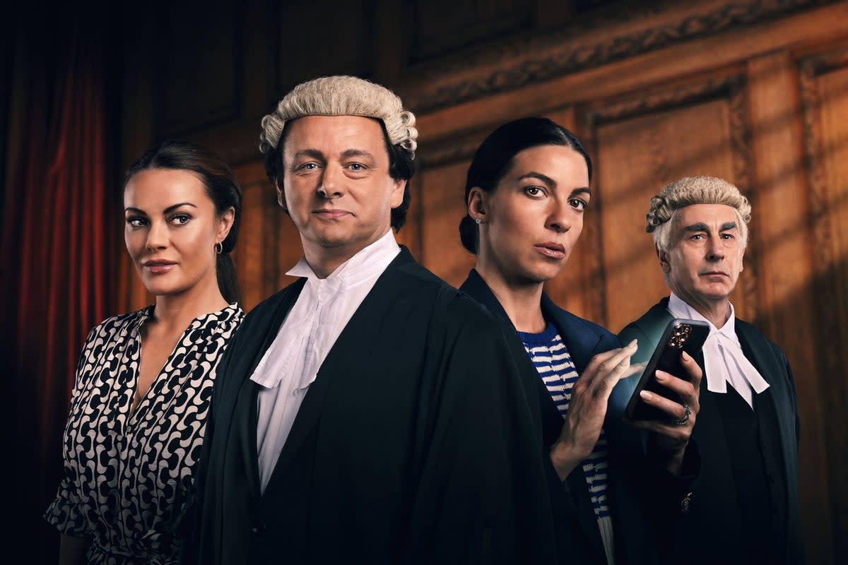 Vardy v Rooney: A Courtroom Drama stars Coleen Rooney (Chanel Cresswell), David Sherborne QC (Michael Sheen), Rebekah Vardy (Natalia Tena), Hugh Tomlinson (Simon Coury) (Channel 4/PA)