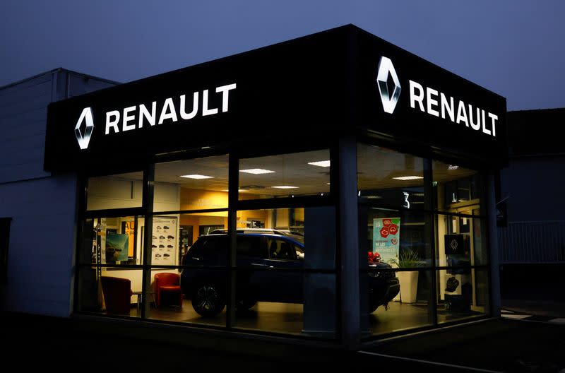 FILE PHOTO: The logo of Renault carmaker is pictured at a dealership in Vertou