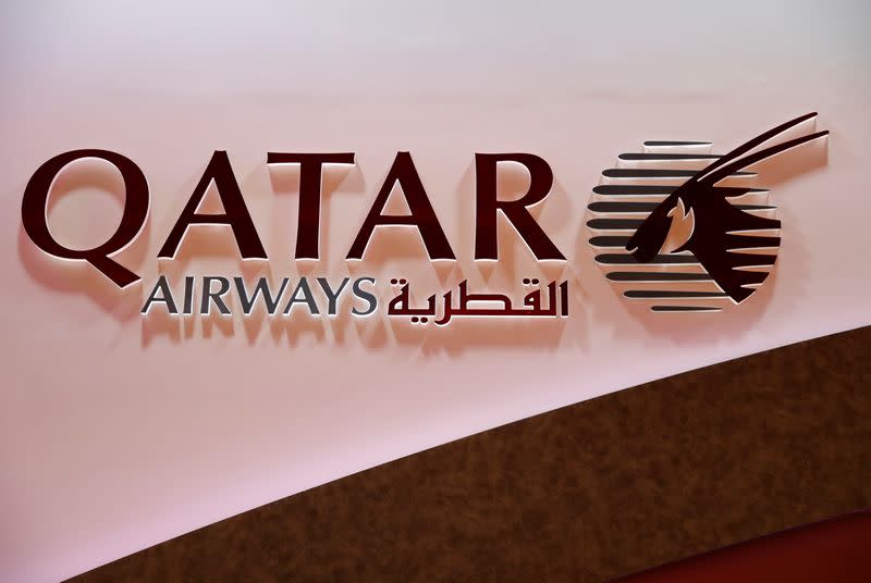 FILE PHOTO: The Qatar Airways logo is pictured at the International Tourism Trade Fair ITB in Berlin