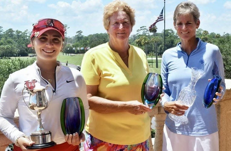 Division winners of the First Coast Women's Amateur on Wednesday are (from the left), Ana Maria Jimenez Rios (Champions), Mary Helen McElreath (Super-Senior) and Susan West (Senior). Not present is Senior Field winner Kim Bruce.