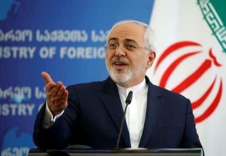 FILE PHOTO: Iranian Foreign Minister Mohammad Javad Zarif speaks to the media in Tbilisi, Georgia, April 18, 2017. REUTERS/David Mdzinarishvili