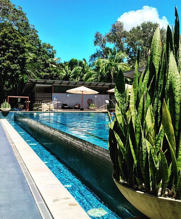 The rainforest-flanked pool at The Byron at Byron resort. Photo: Paul Ewart